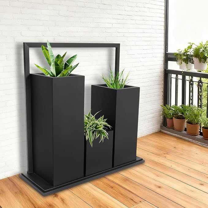 Modern Geometric Metal Planter for Outdoor & Indoor, Large 31Inches Tall Steel Planter with Drainage Holes, Black Galvanized Planter Pot for Plants, Garden, Patio, Entryway, Lobby