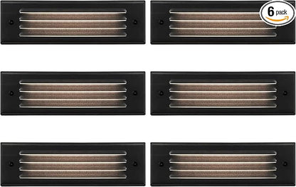 GKOLED Low Voltage Lengthened LED Step Lights, 4W 12V Surface Mount Light with Horizontal Louvered Faceplate, for Steps Decks Pathway Stairs Fences, 2700K, IP65, Die-cast Aluminum, Black (6-Pack)