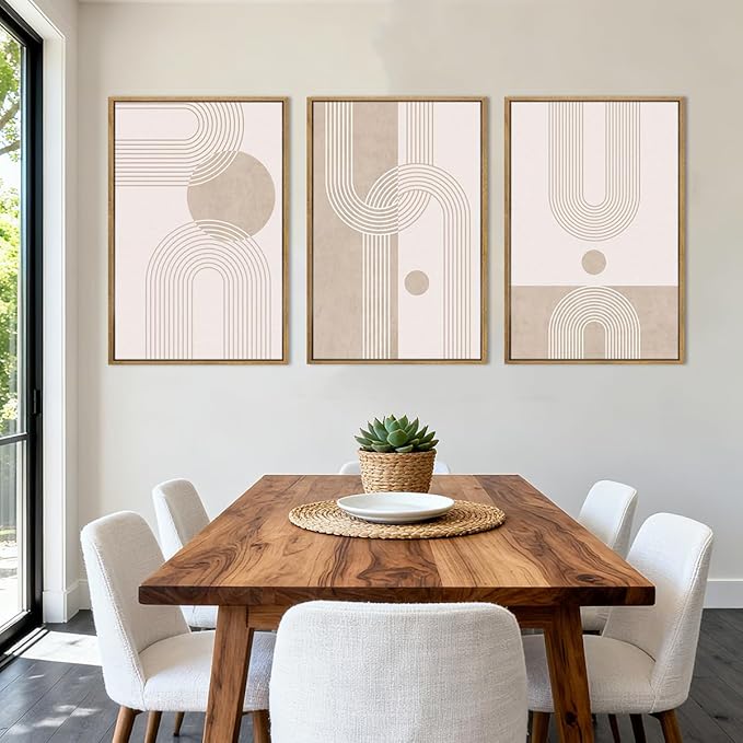 ANHUIB Neutral Wall Art Modern Wall Decor Abstract Line Artwork Beige Boho Paintings 24x36 Inch Set of 3 for Living Room Bedroom Dining Room