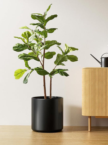 LE TAUCI 12 Inch Pot for Plants, Ceramic Planters for Indoor Plants, Mid-Century Modern Cylinder Flower Pots with Drainage Hole, Fits Fiddle Leaf Fig & Monstera, Home Decor, Black