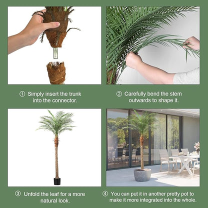 Artificial Phoenix Palm Tree 7ft Tall 2 Set – Fake Large Tropical Tree with 15 Adjustable Leaves, Outdoor Indoor Faux Sago Palm Plant for Living Room Patio Poolside Yard Decor (2, 7ft)