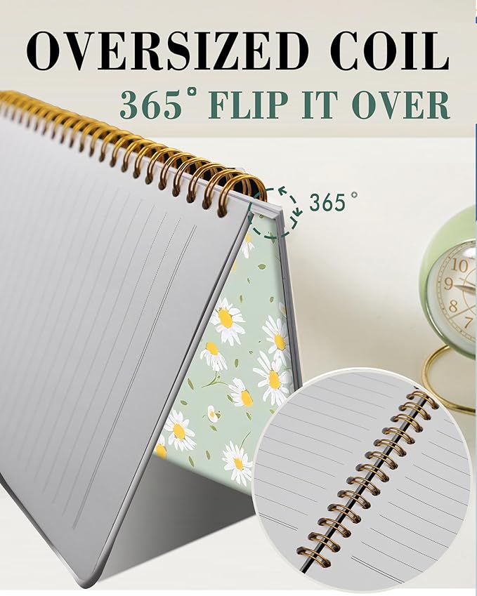 Spiral Journal Notebook,A5 Hardcover Lined Journals for Women Girl 6 x 8.3 in,120 Pages Thick Paper,Cute College Ruled Writing Notebook for Gifts Office Work School(Cute Green Daisy)