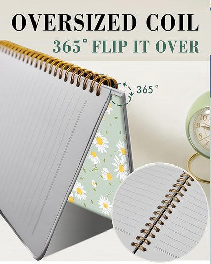 Spiral Journal Notebook,A5 Hardcover Lined Journals for Women Girl 6 x 8.3 in,120 Pages Thick Paper,Cute College Ruled Writing Notebook for Gifts Office Work School(Cute Green Daisy)