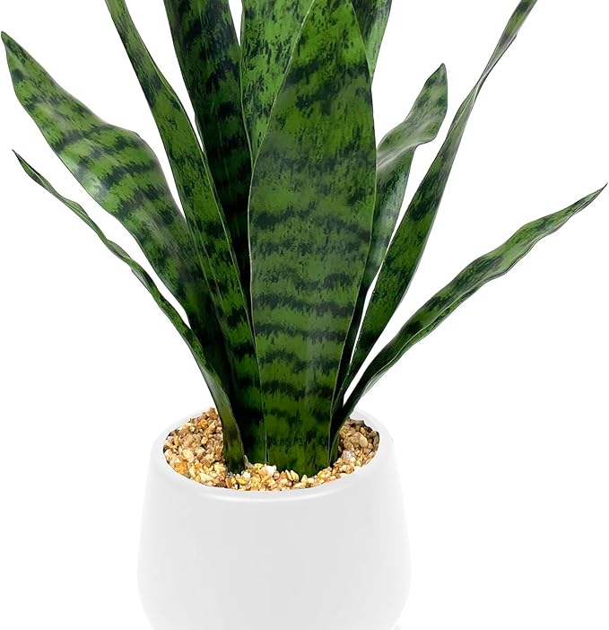 Ollain Artificial Plant 23.6" Fake Snake Plant Faux Plants Green Fake Succulent Potted for Bathroom Shelf Decor Desk Plant Home Office Decor