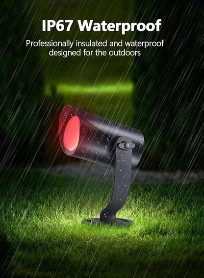 APPECK Smart Landscape Lighting, IP67 Waterproof Landscape Spotlights, 3000LM Dimmable RGBICW Pathway Lights Compatible with Alexa, Spot Lights for Christmas Outdoor Decoration, 4 Pack