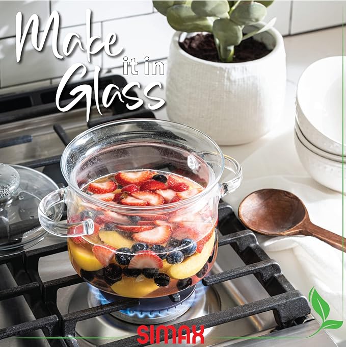 Simax Simmer Pot for Stove Potpourri, 48 Ounce Glass Pots for Cooking on Stove, Clear Pots for Cooking, Glass Cookware, Easy Grip Handles, Oven, Microwave, Stove and Dishwasher Safe Borosilicate Glass