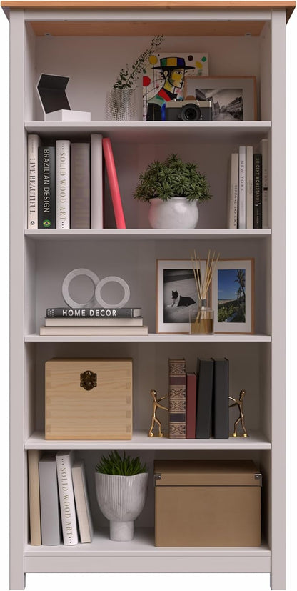 From the Tree Furniture Solid Pine Wood Bookcase – Tall Bookshelf with 4 Adjustable Shelves for Home, Office & Kids Room