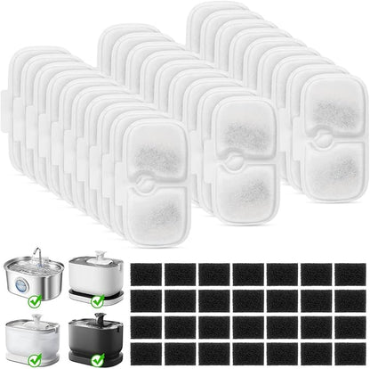 28+28 Pack Cat Water Fountain Filters, Pet Water Fountain Filters Replacement for Dog/Cat Stainless Steel Fountain PLWF005/PLWF115/PLWF105, 14 Months Set to Keep Drinking Fresh