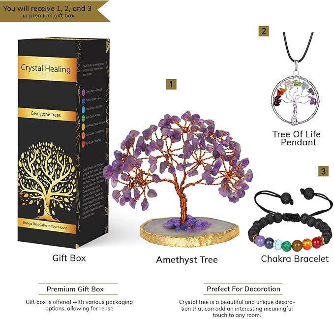 NARIBABU Amethyst Crystal Tree - Artificial Bonsai Tree - Purple Stone - Housewarming Gifts for Women - Money Tree Plant - Crystal Decor - Feng Shui Crystals and Stones - Tree of Life Gifts