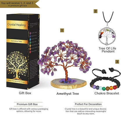 NARIBABU Amethyst Crystal Tree - Artificial Bonsai Tree - Purple Stone - Housewarming Gifts for Women - Money Tree Plant - Crystal Decor - Feng Shui Crystals and Stones - Tree of Life Gifts
