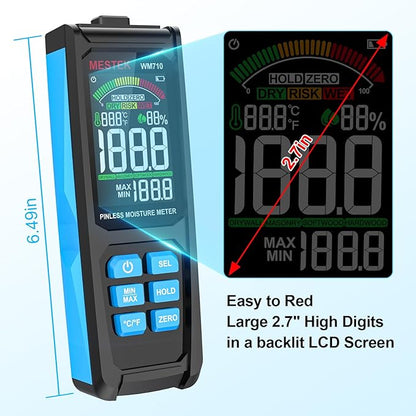 MESTEK Pinless Wood Moisture Meters for Drywall, Water Leak Detector, Wall Moisture Tester for Lumber Concrete Building, Wall Moisture Sensor Digital Humidity Tester for Firewood