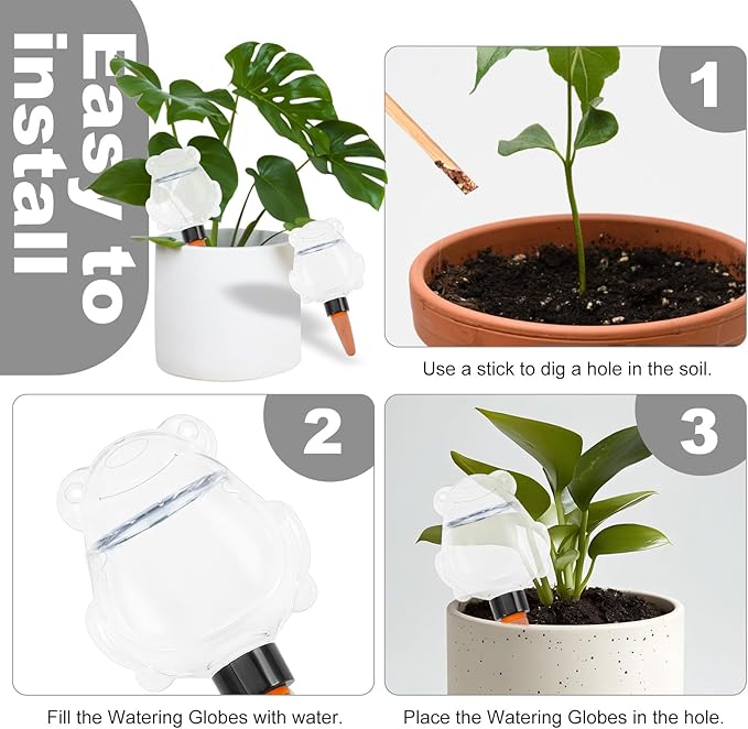 3Pcs Frog Plant Self Watering Globes for Indoor and Outdoor Plastic Water Bulbs Top Fill Plant Watering Globes Slow Release Terracotta Plant Watering Devices System for Plants, Clear