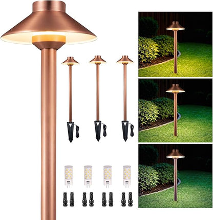 Gardenreet Outdoor Brass Pathway Lights, Warm & Neutral White Adjustable Low Voltage Landscape Path Lighting, 12v Walkway Light LED Waterproof, Copper for Outside Garden Yard with G4 Bulb (4 Pack)
