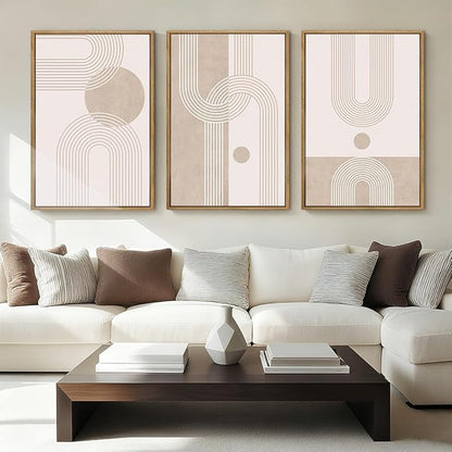 ANHUIB Neutral Wall Art Modern Wall Decor Abstract Line Artwork Beige Boho Paintings 24x36 Inch Set of 3 for Living Room Bedroom Dining Room