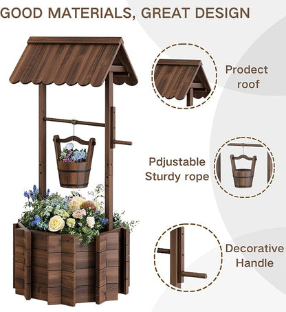 Wishing Wells for Outside,Wooden Wishing Well Planter,Rustic Flower Planter for Garden Patio Lawn Backyard Home Decor-21.7X21.7X47.25IN