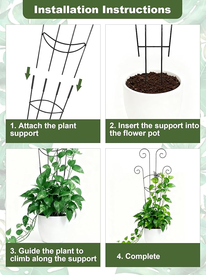 4 Pcs Metal Butterfly Plant Trellis for Potted Plants, 30" Expandable Garden Support for Climbing Plants Indoor, Houseplant Climber for Ivy Pothos Monstera Hoya Flower Outdoor (Black)