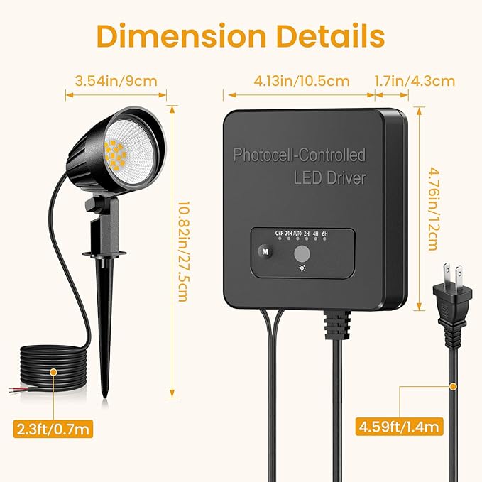 Low Voltage Landscape Lighting Kit, 12W Landscape Lights with Transformer 33FT UL-Listed Wire & Connectors, 2700K Waterproof Outdoor Garden Lights for Yard House Tree 12V-24V