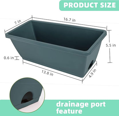 Window Box Planter, 7 Pack Plastic Vegetable Flower Planters Boxes 17 Inches Rectangular Flower Pots with Saucers for Indoor Outdoor Garden, Patio, Home Decor