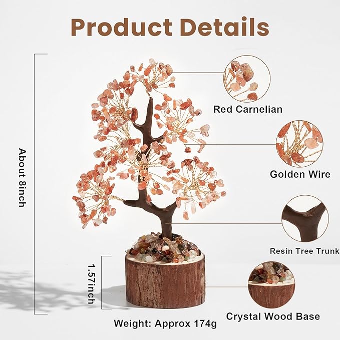 DUQGUHO Red Agate Crystal Tree for Positive Energy & Healing - Crystal Tree of Life Decor for Meditation, Office & Good Luck Gifts for Women & Mom
