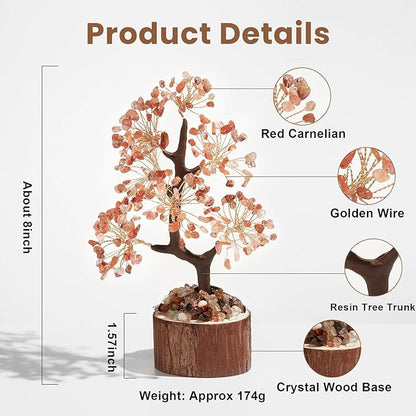 DUQGUHO Red Agate Crystal Tree for Positive Energy & Healing - Crystal Tree of Life Decor for Meditation, Office & Good Luck Gifts for Women & Mom