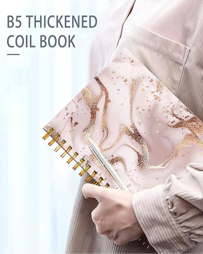 iampanda Chic Spiral Journal Notebook,Strong TwinWire Binding with Premium Paper for Girl Women,Champagne Marble 60 Sheets A5 College Ruled NotebookJournal,Perfect for School Office Home Gifts,Rose