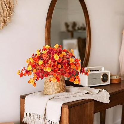 Fake Fall Flowers Artificial for Decoration 2PCS Faux Silk Fall Flowers Plants for Outdoors Outside Planters UV Resistant Looks Real for Front Door Porch Patio Garden Decor