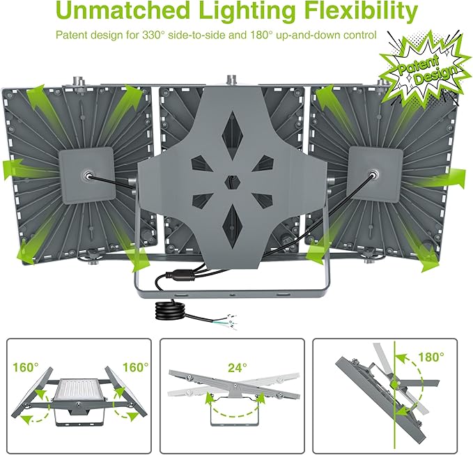 STASUN LED Flood Light Outdoor, Max Series 600W 60000lm 6000K Daylight IP66 Waterproof, Commercial Parking Lot Light,3 Heads for Yard Street Stadium House Floodlight Security Lights for Outdoor Area