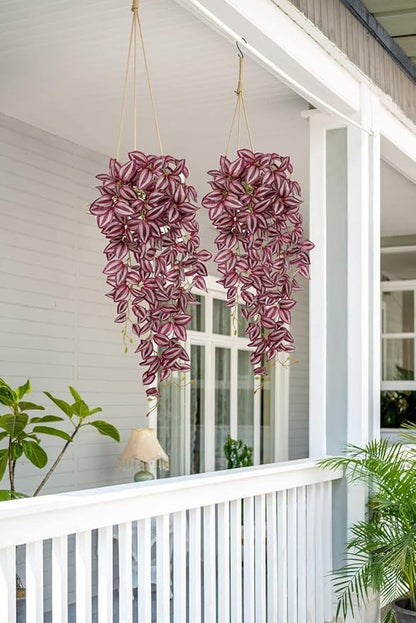 DILATATA Fake Hanging Plants Artificial Hanging Plants 187 Leaves Faux Wandering Jew Hang Leaves Plant for Wall Shelf Home Indoor Outdoor Decor - 2 Pack