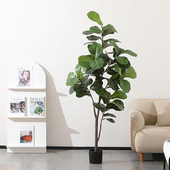 6ft Artificial Fiddle Leaf Fig Tree Plant,Fake Ficus Lyrata in Pot,Ficus Faux Plant Artificial Trees for Office Indoor Outdoor Garden Living Room Home Decor 1PCS-71in