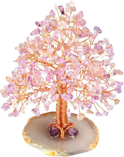 mookaitedecor Natural Citrine & Amethyst Crystal Tree with Agate Slice Geode Base Money Tree Desk Home Decoration for Wealth and Luck 5"-6"