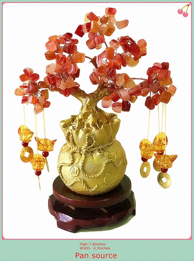 Feng Shui Citrine Citrine Money Tree and Faucet Crystal Chinese Dragon Fortune Crystal Gift Tree Red