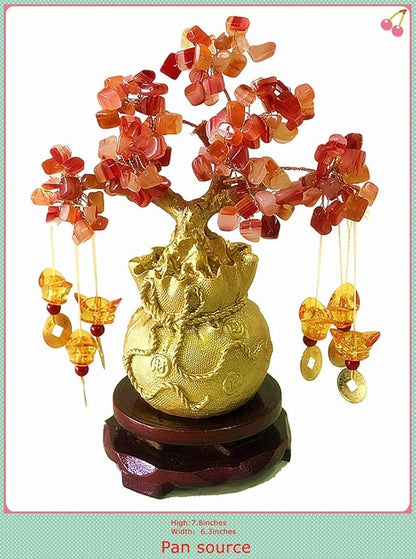 Feng Shui Citrine Citrine Money Tree and Faucet Crystal Chinese Dragon Fortune Crystal Gift Tree Red