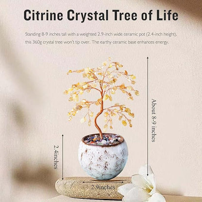 Runyangshi Citrine Crystal Tree of Life - 8" Large Natural Chakra Healing Crystal Tree, Bringing Money, Good Luck, Positive Energy for Home Decor, Feng Shui Gifts, Office Desk Ornament