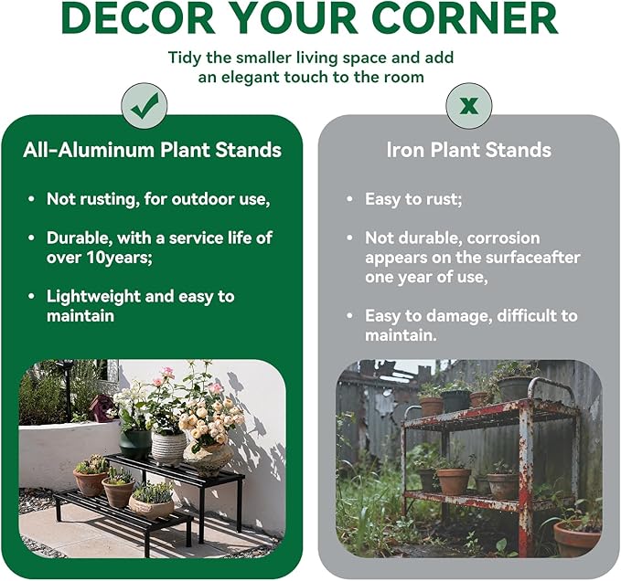 Metal Plant Stand, Rust-proof Aluminum Display Rack, Plants Display Stands Decoration Racks for Living Room Garden Balcony Patio (Ebony, 42.5Inch Low Leg)