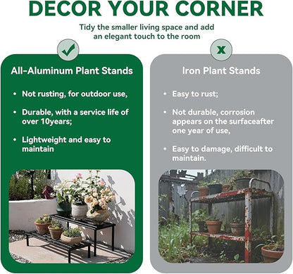 Metal Plant Stand, Rust-proof Aluminum Display Rack, Plants Display Stands Decoration Racks for Living Room Garden Balcony Patio (Wood Color, 31.5Inch Tall Leg)