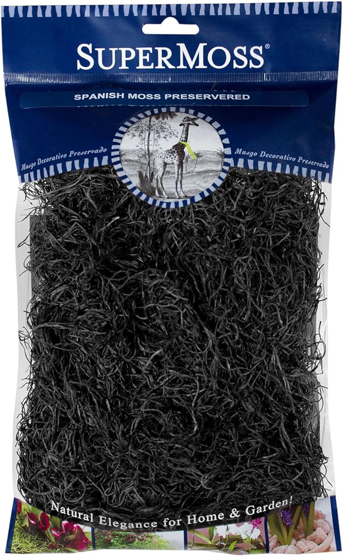 SuperMoss (26957) Preserved Spanish Moss – Decorative Moss for Crafts, Potted Plants, Fairy Gardens, Vase Filler, Floral Arrangements & Indoor/Outdoor Garden Projects, 120 Cu in, Black