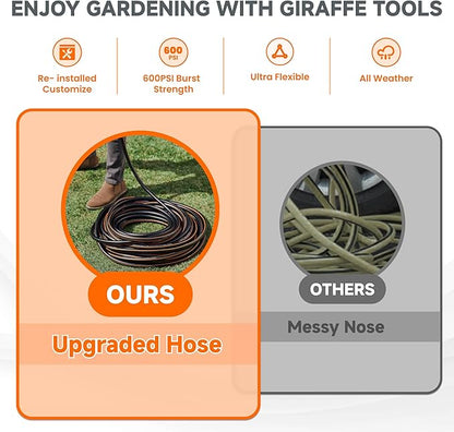 Giraffe Tools Leader Hose 10ft x 5/8", Custom Length, Heavy Duty, No Kink, Flexible, Rubber Garden Hose, Leakproof Water Hose with Female to Female Fittings, 600 Burst PSI