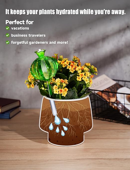 NiHome (2 Small + 2 Large) Plant Watering Globes 4-Pack, Glass Waterer for Potted Plants, Green Glass Cactus Self Watering Globe, Automatic Mini Irrigation System