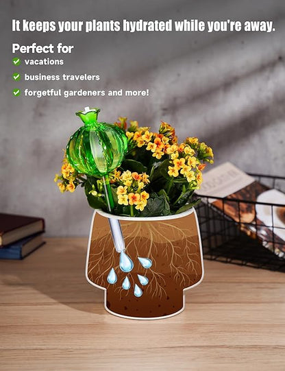 NiHome (2 Small + 2 Large) Plant Watering Globes 4-Pack, Glass Waterer for Potted Plants, Green Glass Cactus Self Watering Globe, Automatic Mini Irrigation System