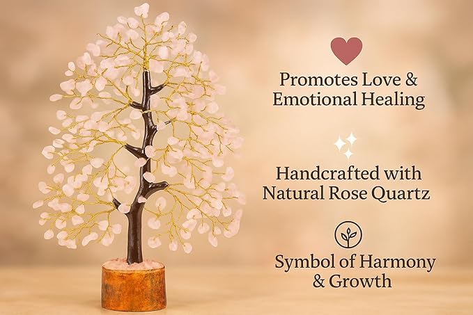 Rose Quartz Crystal Tree of Life – Handmade Healing Gemstone Money Tree for Positive Energy, Good Luck & Prosperity | Home & Office Decor | Gift for Women & Mom