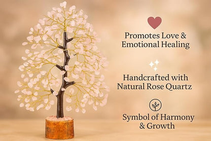 Rose Quartz Crystal Tree of Life – Handmade Healing Gemstone Money Tree for Positive Energy, Good Luck & Prosperity | Home & Office Decor | Gift for Women & Mom