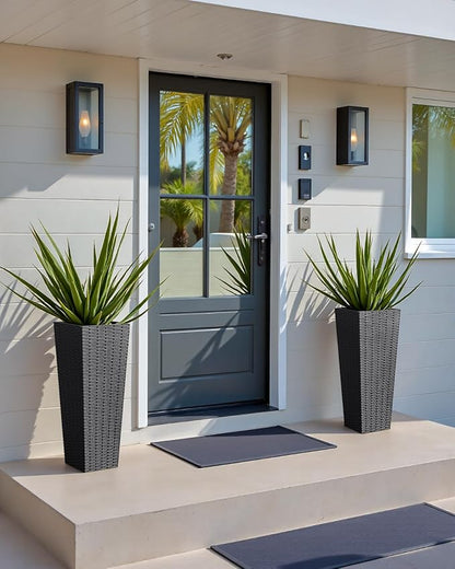 Greesum 24 Inch Tall Plastic Planters with Rattan Texture – Set of 2, Detachable Inner Pot & Drainage Holes, Indoor/Outdoor Decorative Flower Pots for Large Plants, Trees, Patio, and Garden, Black