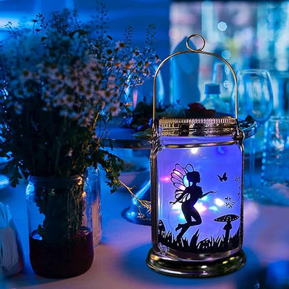2 Pack Solar Fairy Lantern for Garden Decorations -Gifts for Mom Women Grandma Birthday Outdoor Ornaments Decorations Hanging Lamp Frosted Glass Jar with Stake for Yard Patio Lawn