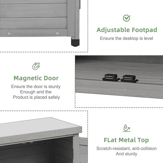 Potting Bench with Storage Cabinet and Metal Table Top for Outdoor Patio, Garden Furniture Wood Workstation