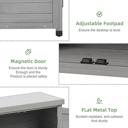 Potting Bench with Storage Cabinet and Metal Table Top for Outdoor Patio, Garden Furniture Wood Workstation