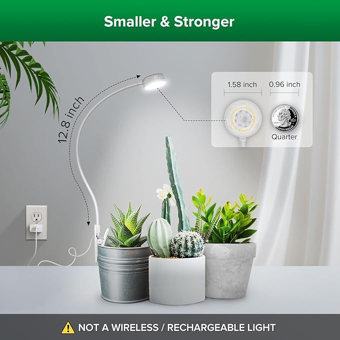 SANSI Grow Lights for Indoor Plants, Pot Clip LED Plant Light for Growing Full Spectrum, Plant Growing Lamp 4-Level Dimmable Auto On Off 3 6 12 Hrs Timer for Small Plants, White 5V 3-Pack ETL Listed