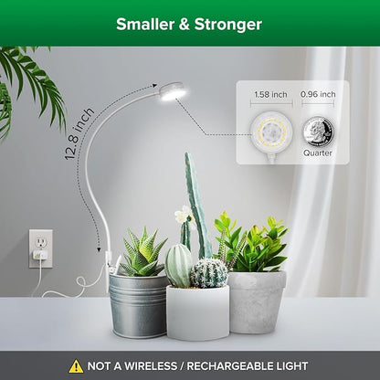 SANSI Grow Lights for Indoor Plants, Pot Clip LED Plant Light for Growing Full Spectrum, Plant Growing Lamp 4-Level Dimmable Auto On Off 3 6 12 Hrs Timer for Small Plants, White 5V 3-Pack ETL Listed