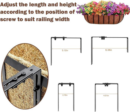 2 Pcs 24“ Railing Planter Window Box Deck Railing Planter Boxes with Coco Liner English Horse Trough Planters Metal Wall-Mounted Planters Basket for Outdoor Balcony Porch Fence Patio Rail