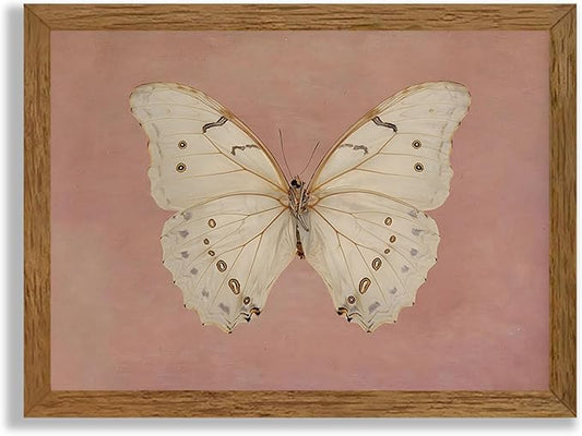 Wojuin Framed Pink Vintage Butterfly Canvas Wall Art, Neutral Moody Insect Farmhouse Wall Decor, Antique White Moth Aesthetic Poster Print for Living Room Bedroom Bathroom Dorm Office 16x24 in