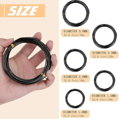 Hotop 10 Rolls Bonsai Wires Anodized Aluminum Bonsai Training Wire in 5 Sizes - 1.0 mm, 1.5 mm, 2.0 mm, 2.5 mm, 3.0 mm, Total 164 Feet (Black)